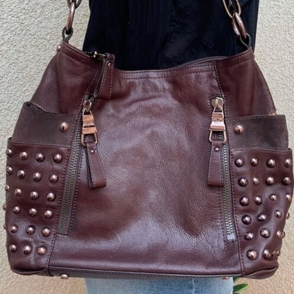 b. makowsky Dark Brown Studded Hobo Bag - Picture 4 of 16